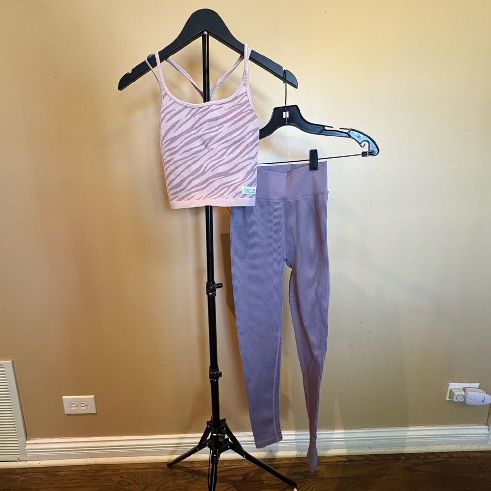 Calvin Klein Performance Pastel Zebra Crop Top & Lavender Leggings